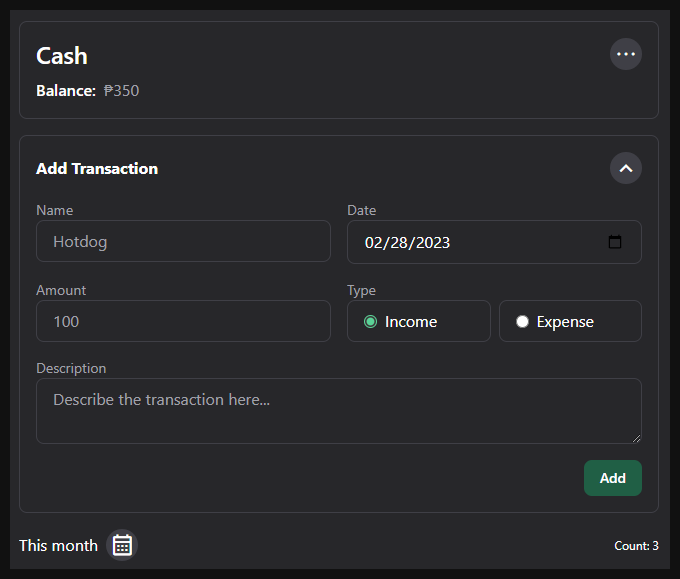 Before: Add transaction form