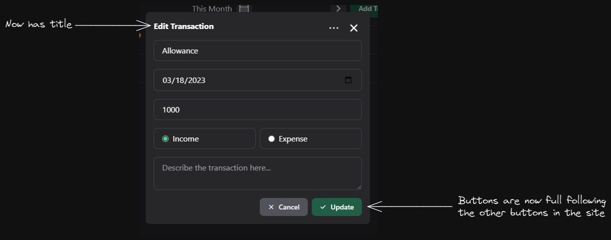 After: Edit transaction form